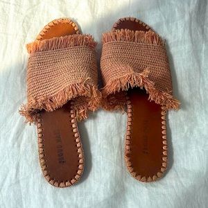 Everything But Water Fringe Raffia Sandals by Proud Mary